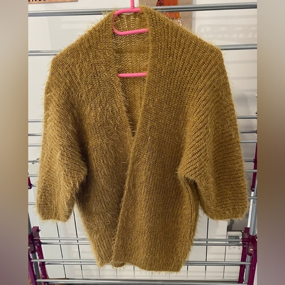 Cozy Mustard Open-Front Sweater